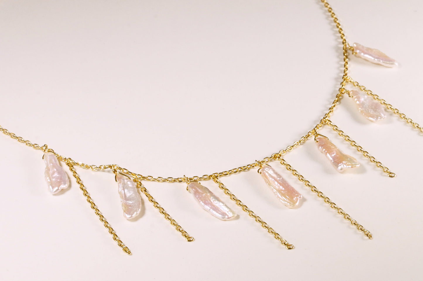 Liquid Biwa Pearl & Chain Necklace