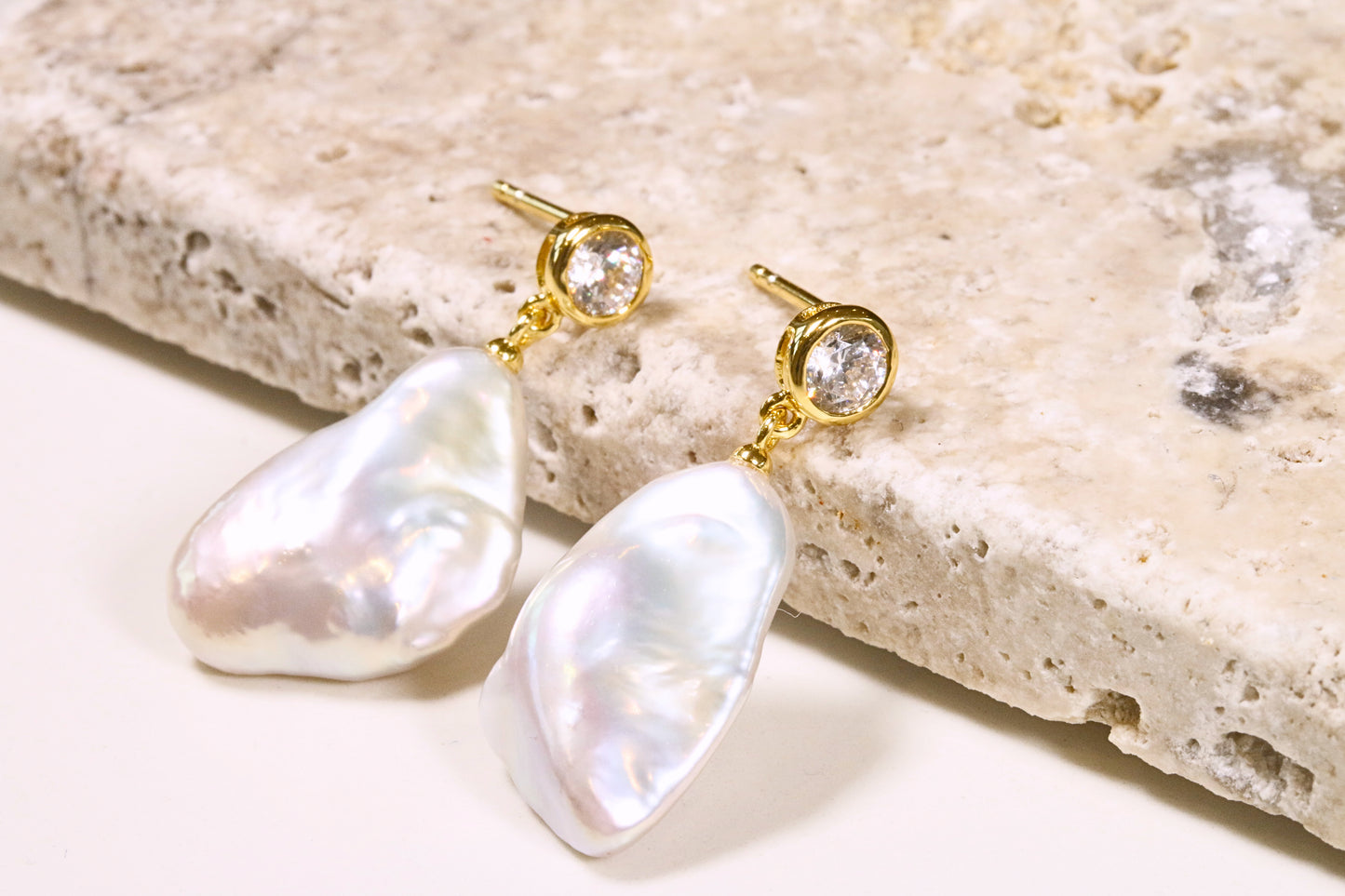 Baroque Freshwater Pearl & CZ Stud Earring