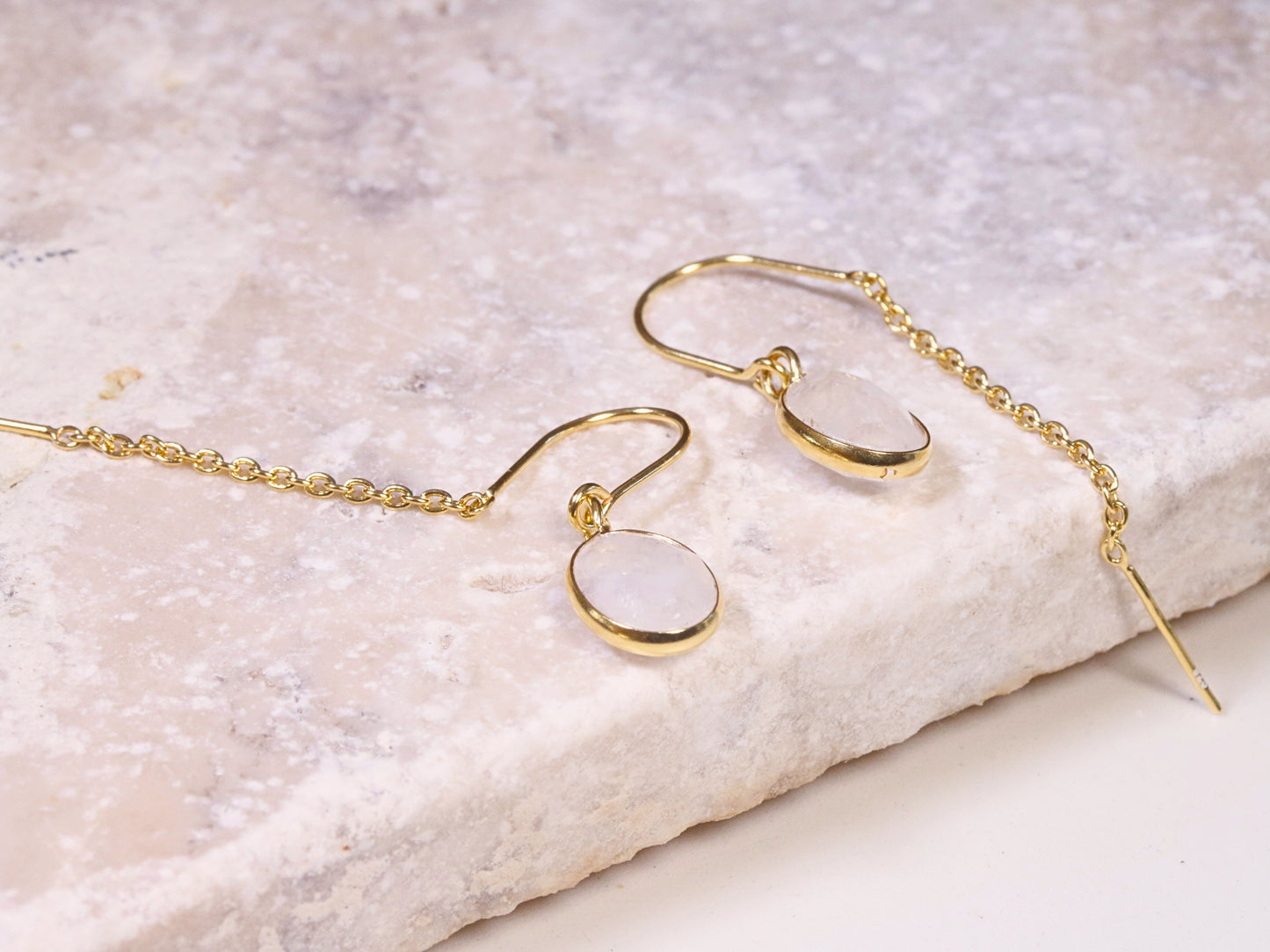 Oval Moonstone Drop Earrings