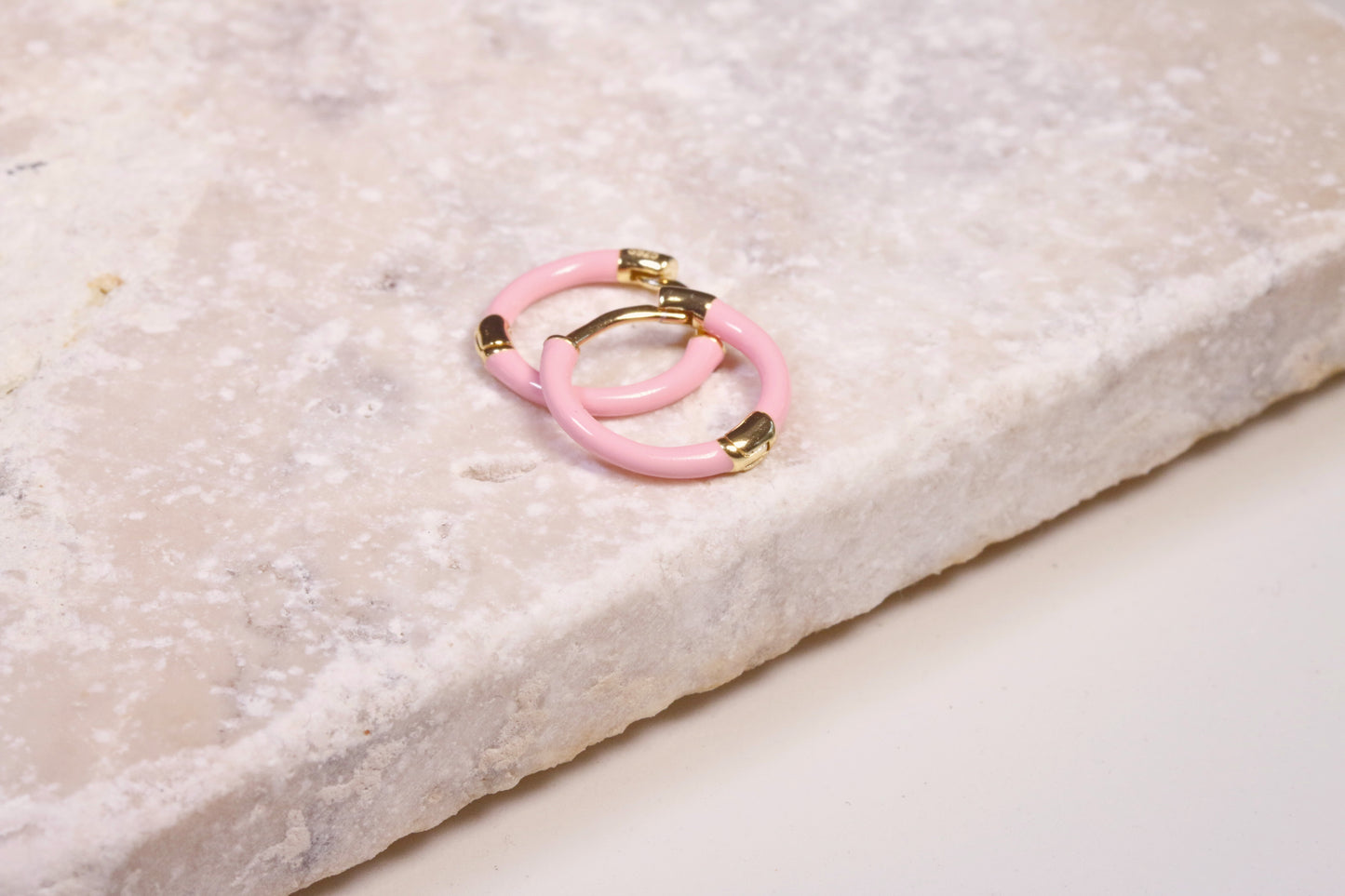 Pink Enamel Hoop Huggies