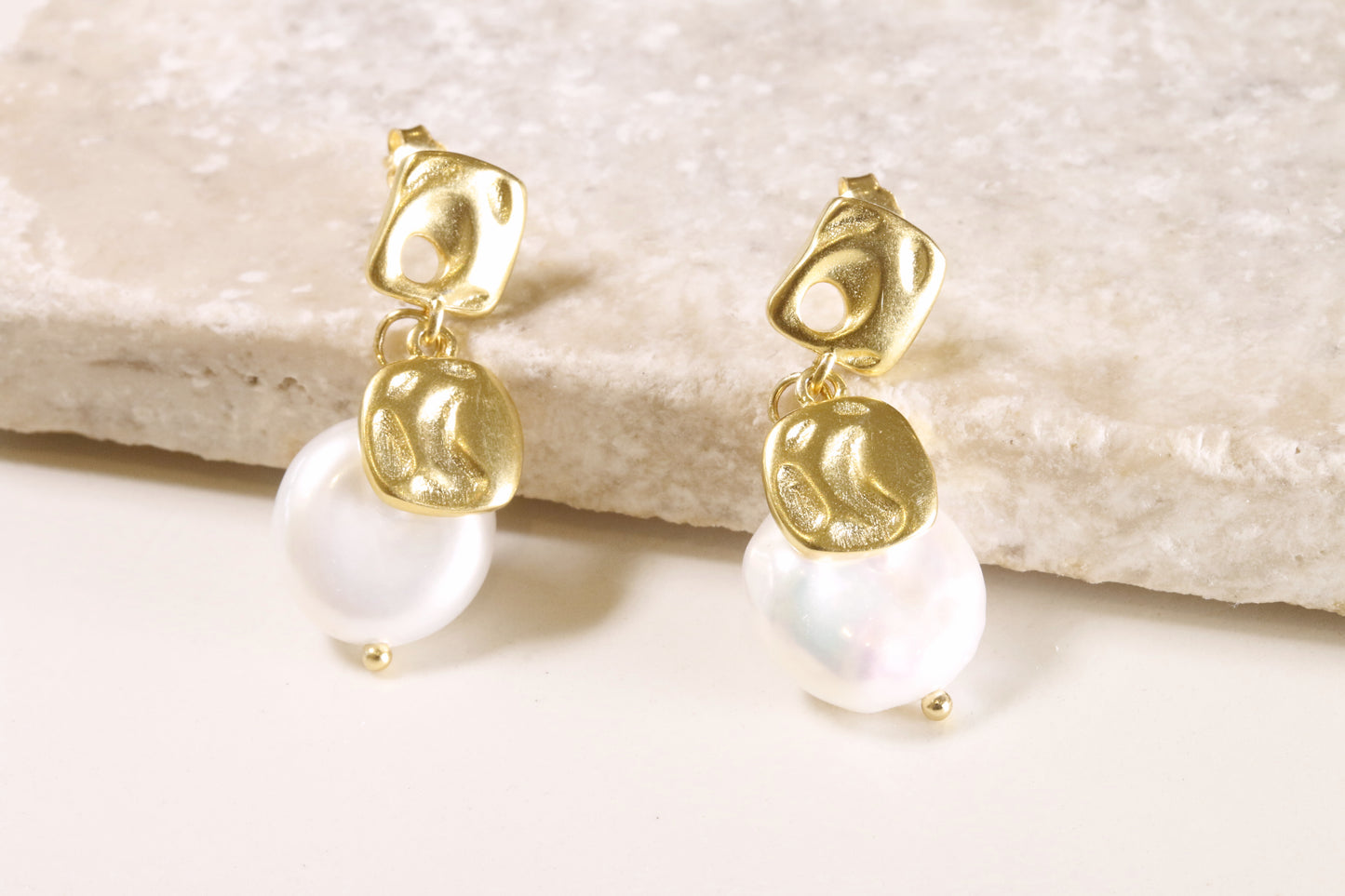 Textured Gold and Pearl drop Earrings
