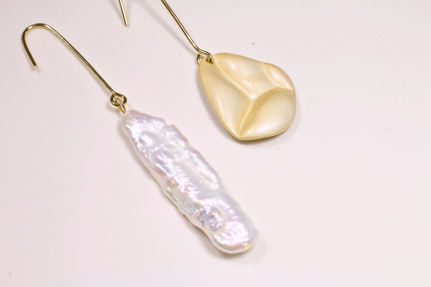 Irregular Pearl & Gold Hook Earrings