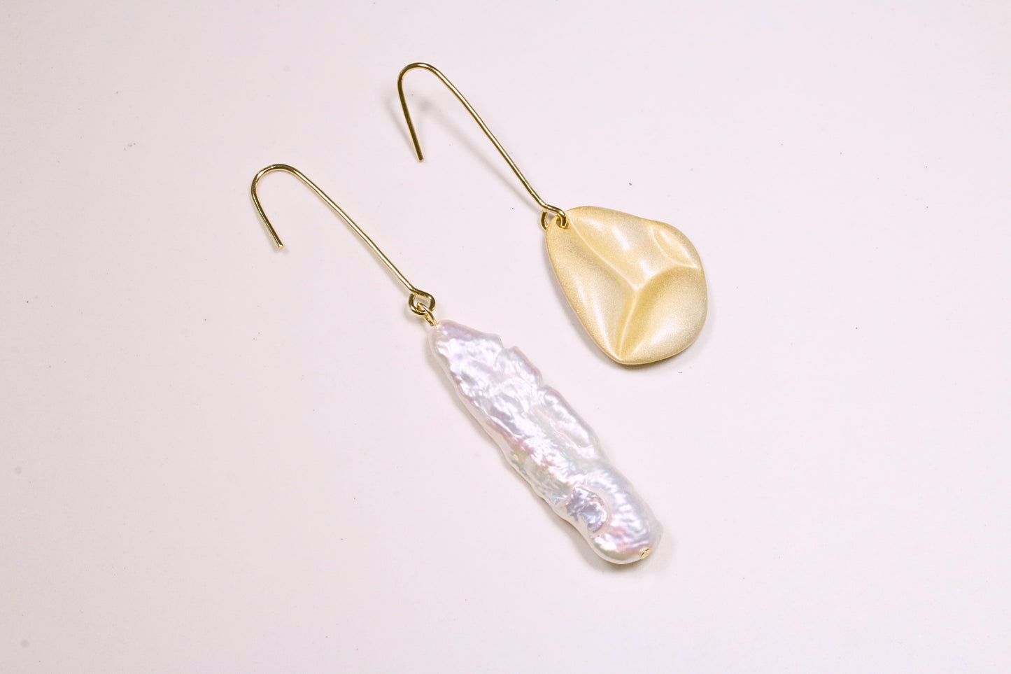 Irregular Pearl & Gold Hook Earrings