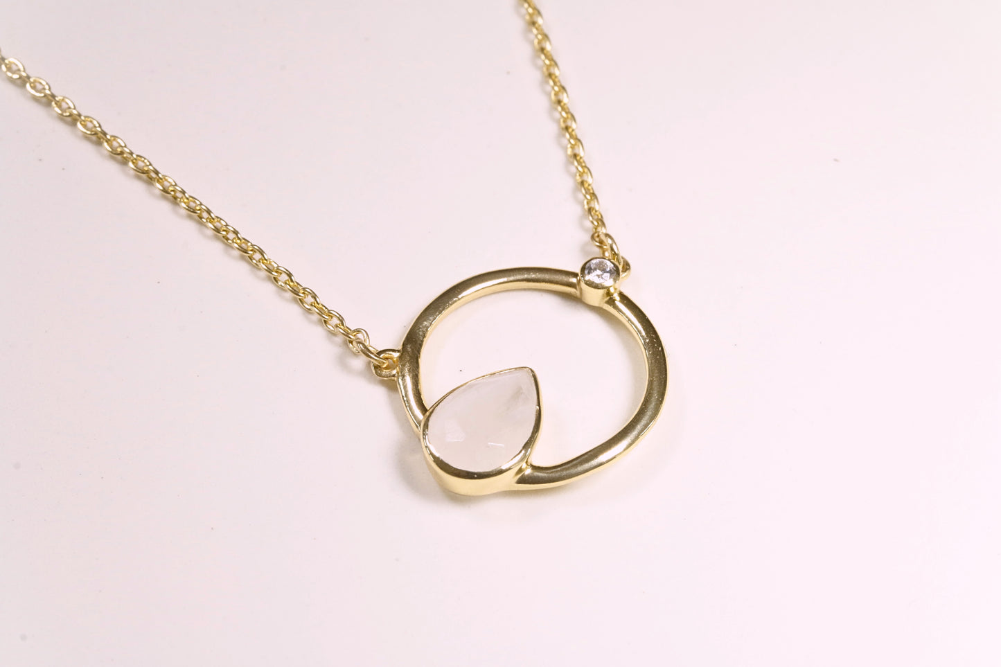 Moonstone Pear & CZ Necklace