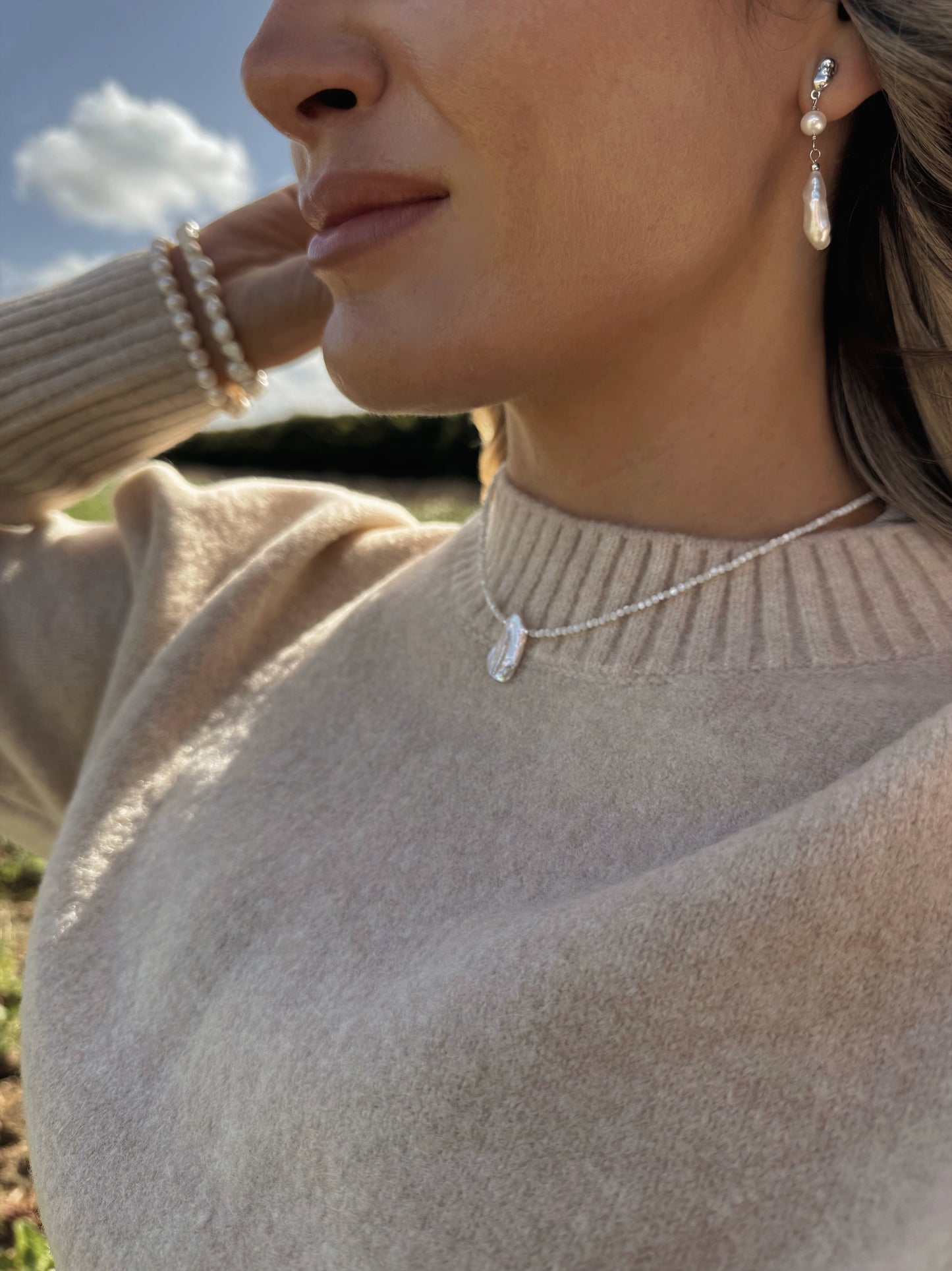 Silver Drop Fresh Water Pearl Earrings