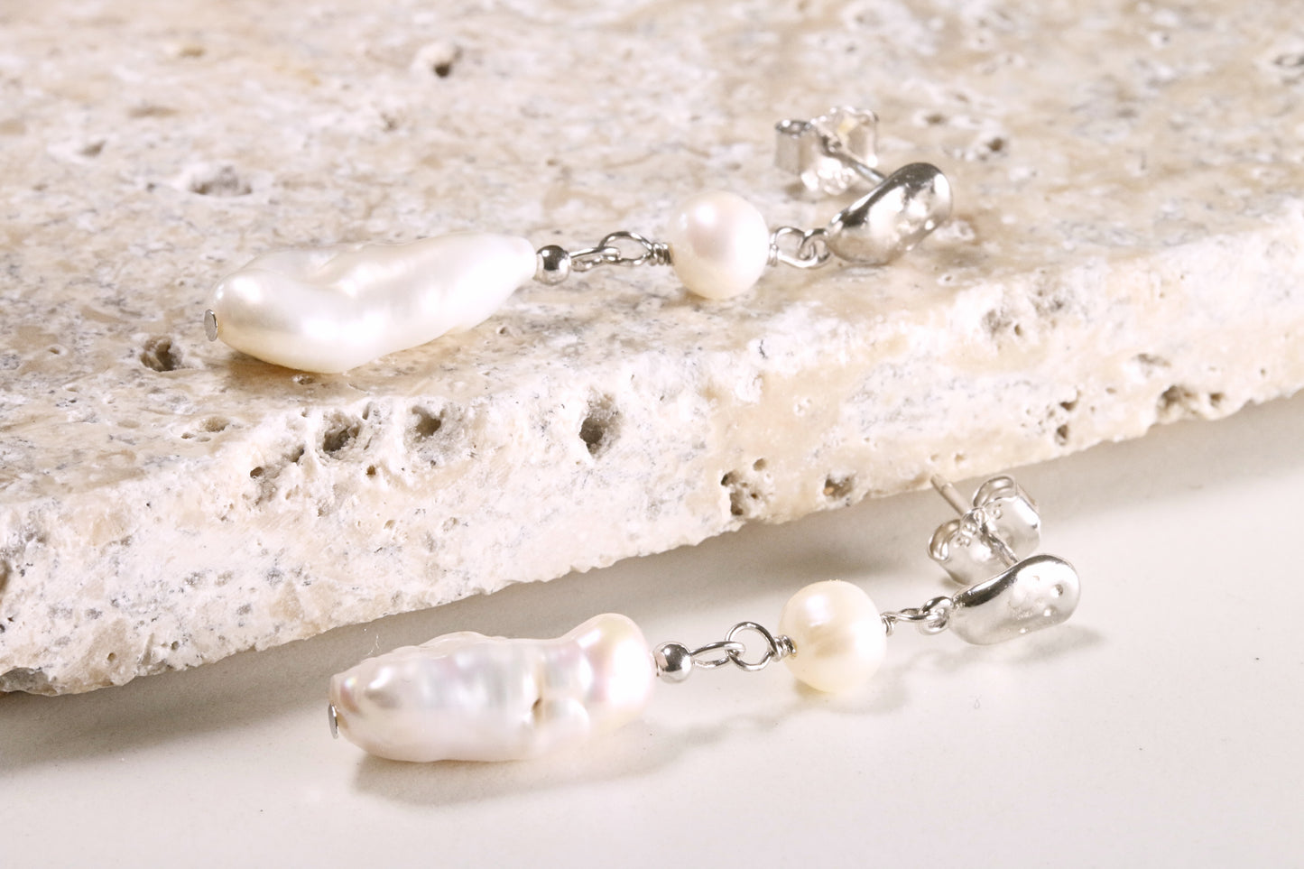 Silver Drop Fresh Water Pearl Earrings