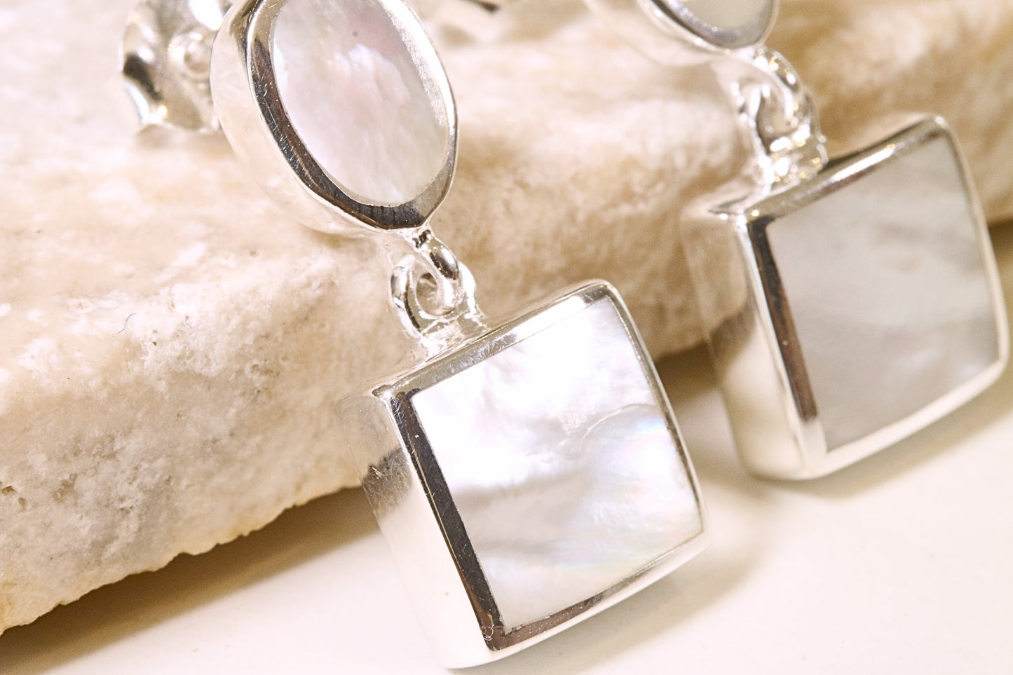 Oval & Square Shell Drop Earrings