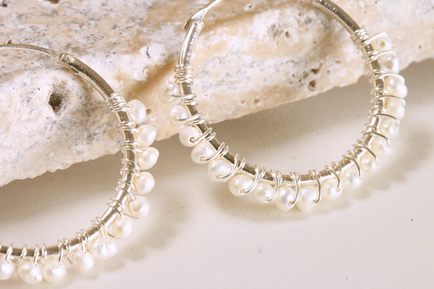 Silver Pearl Hoops