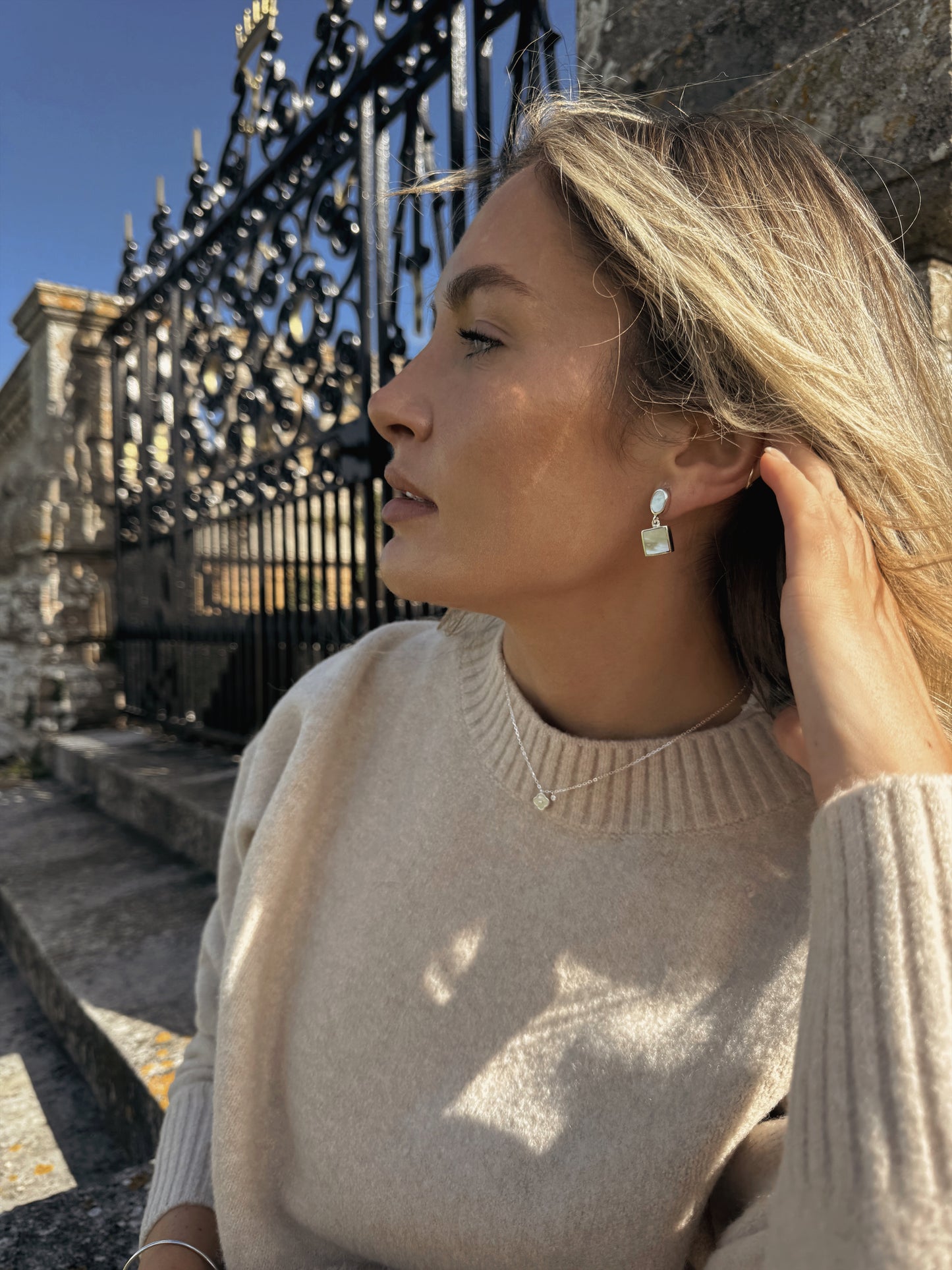 Oval & Square Shell Drop Earrings