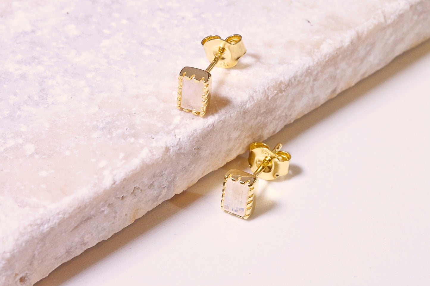 Rectangle Moonstone Studs