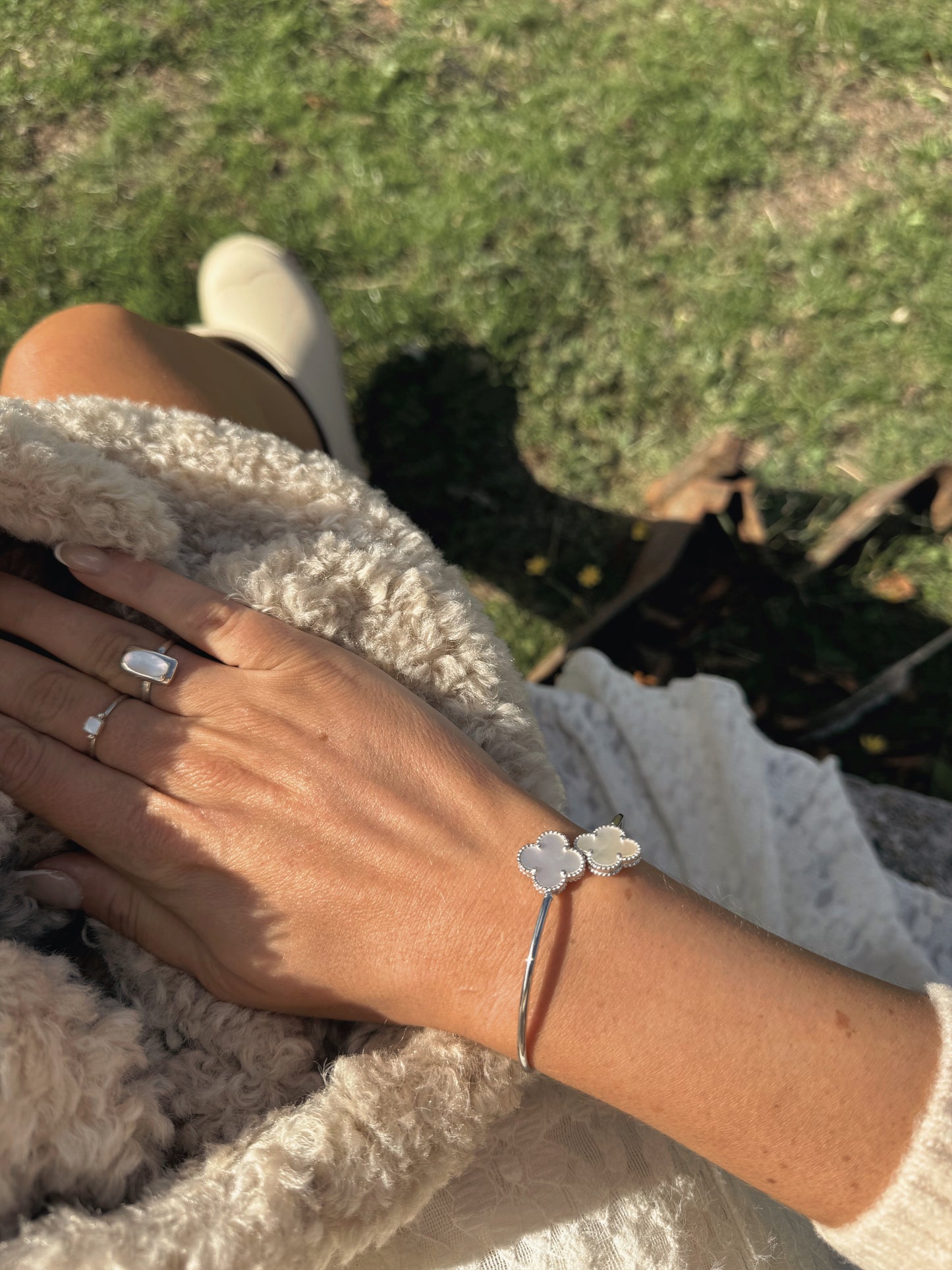 Silver Square Shell Ring