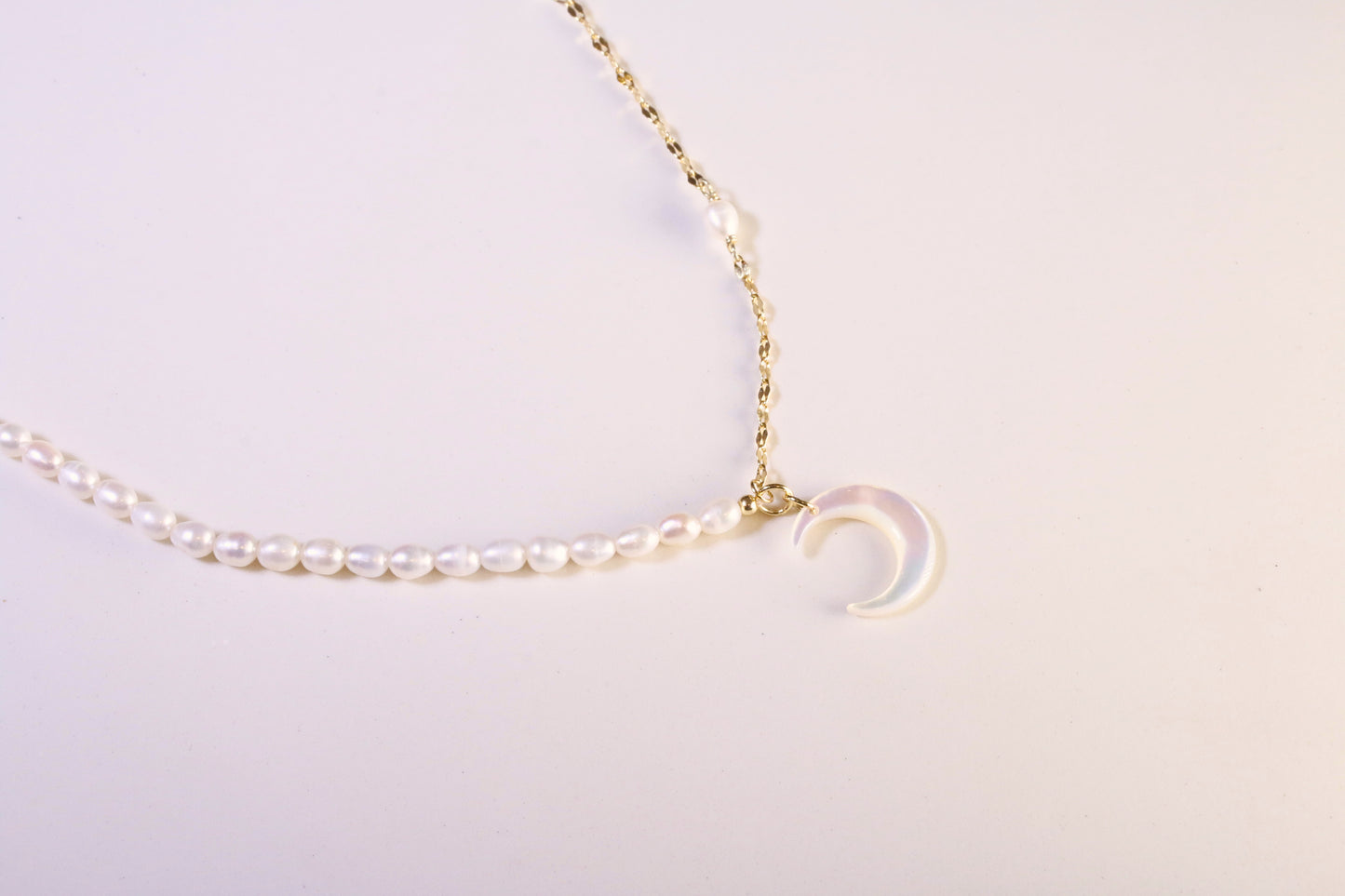 Freshwater Pearl Moon Pendant Necklace