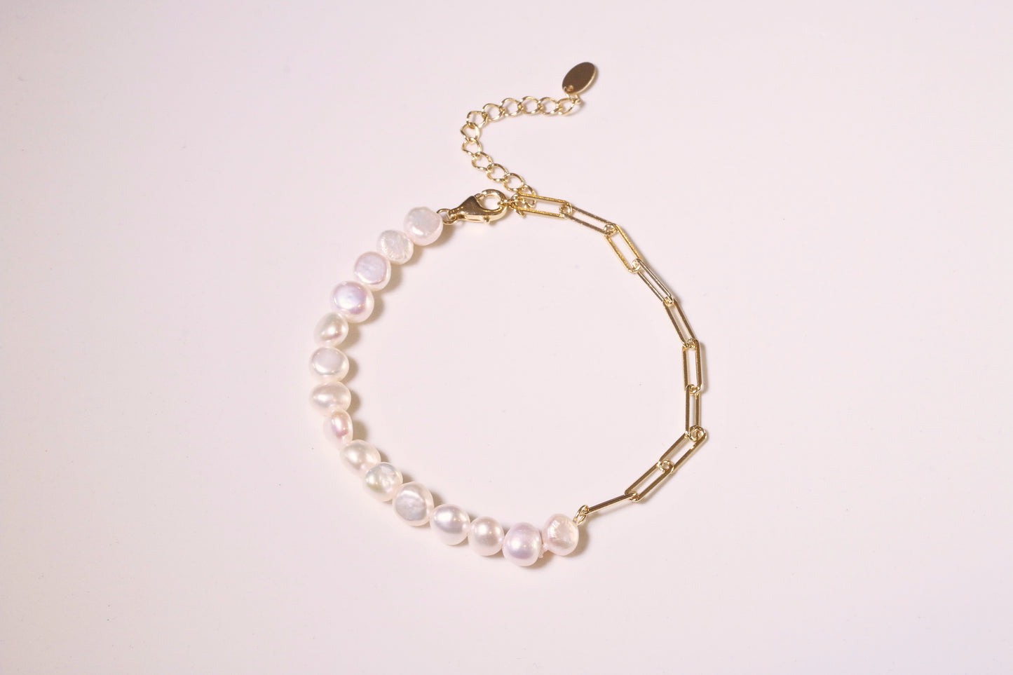 Fresh Water Pearl & Gold Link Bracelet