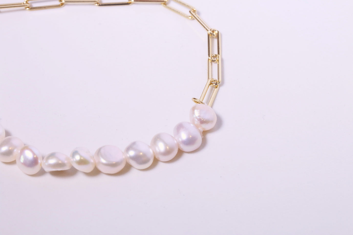 Fresh Water Pearl & Gold Link Bracelet