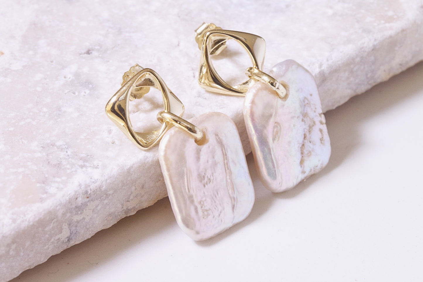 Vintage Geometric Shape - Fresh Water Pearl Earrings