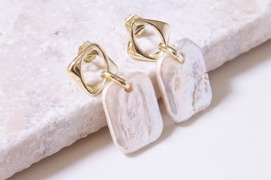 Vintage Geometric Shape - Fresh Water Pearl Earrings