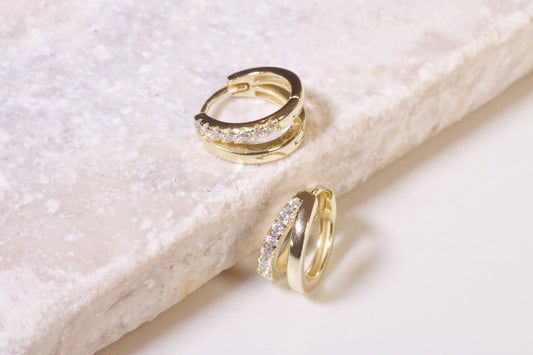 Gold & CZ Double Layer Hoop Earring