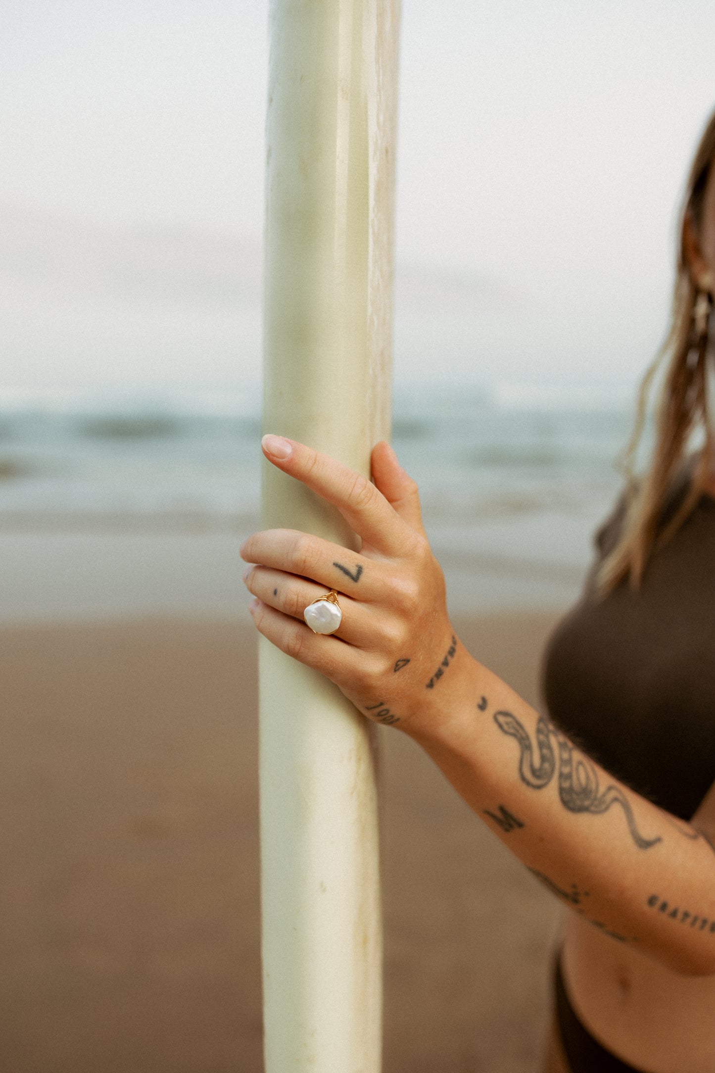 Baroque Pearl & Gold Stem Ring