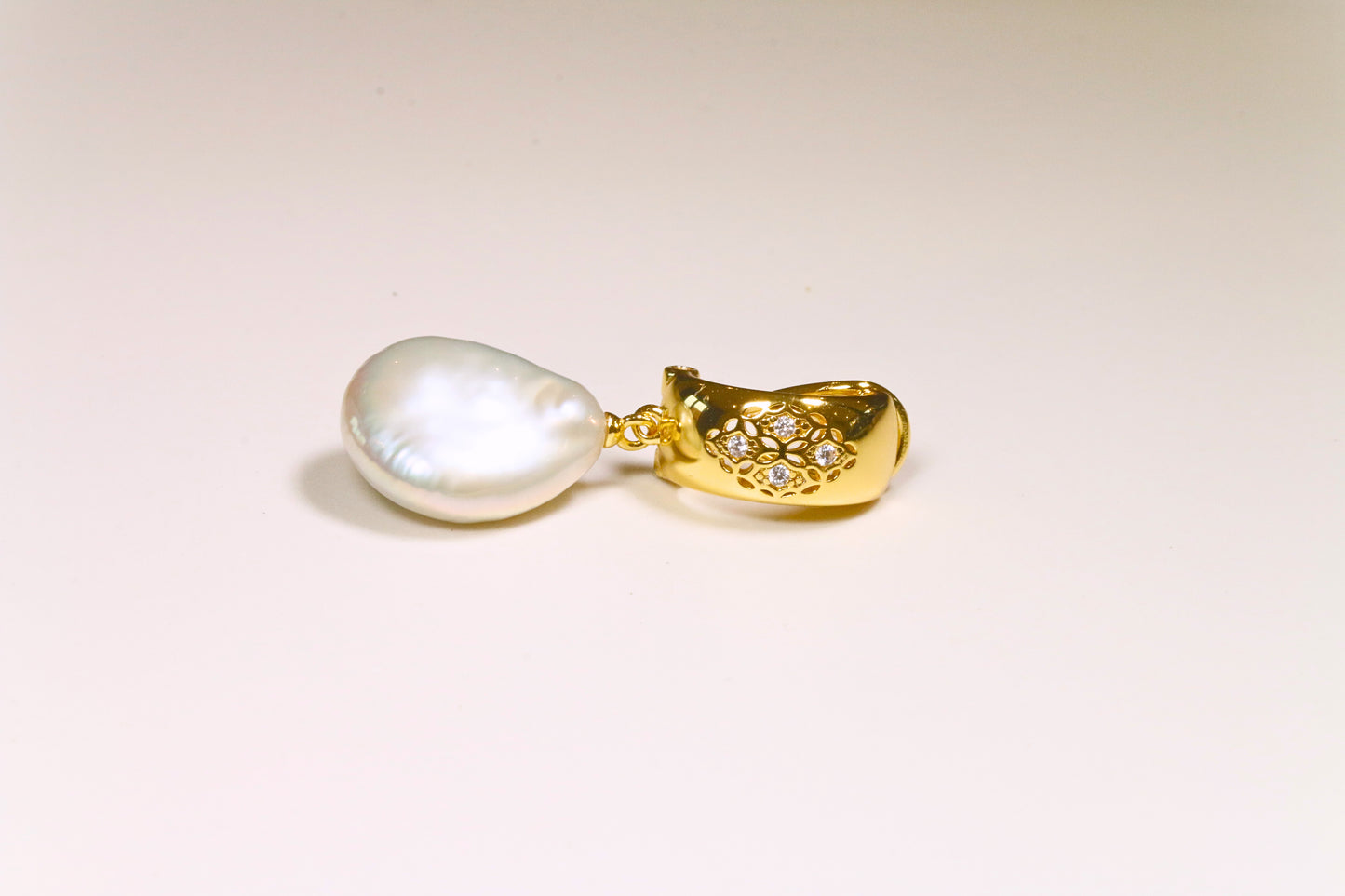 Engraved CZ & Drop Pearl Earrings