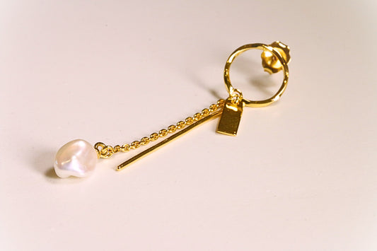 Gold Hoop, Chain & Tag Earrings