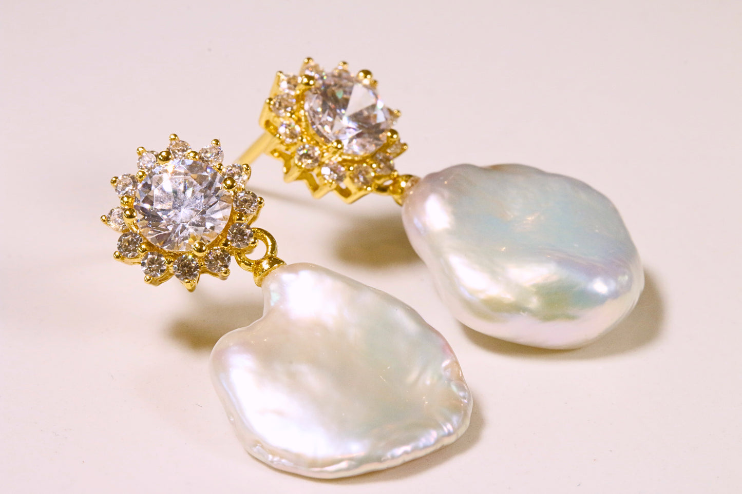 CZ Cluster & Baroque Freshwater Pearl Earrings