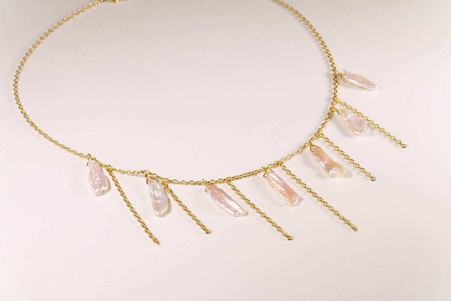 Liquid Biwa Pearl & Chain Necklace