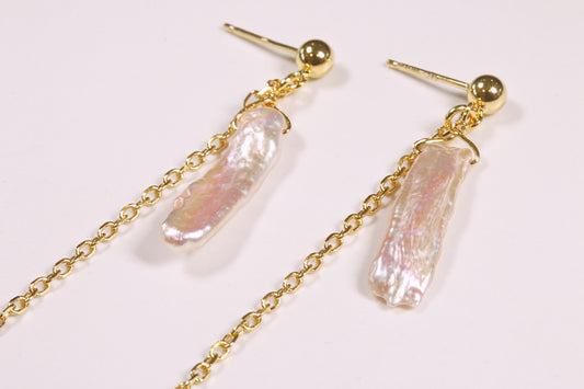 Liquid Biwa & Chain Drop Earrings