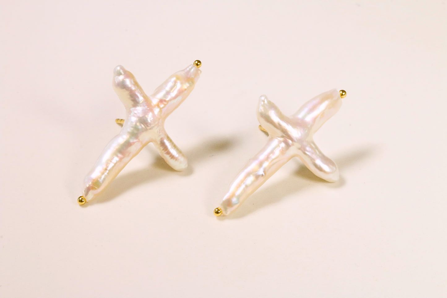 Baroque Pearl 'Cross' Stud Earrings