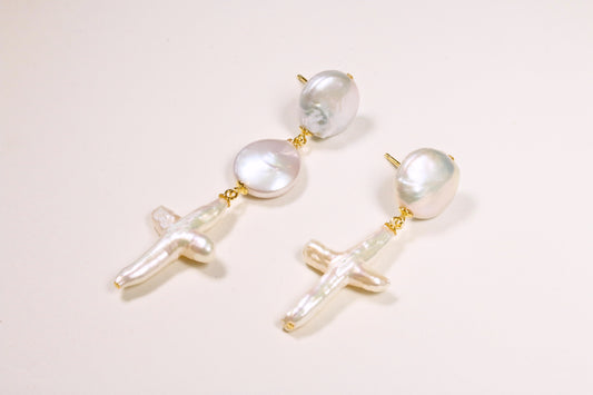 Mismatched Baroque 'Cross' Earrings
