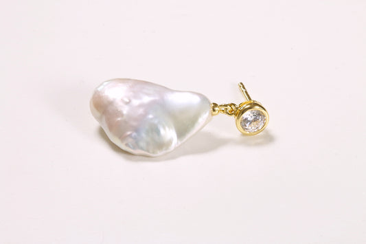 Baroque Freshwater Pearl & CZ Stud Earring