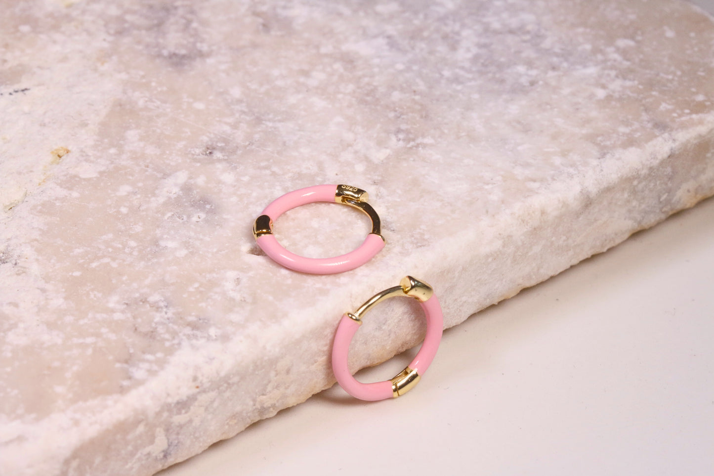 Pink Enamel Hoop Huggies