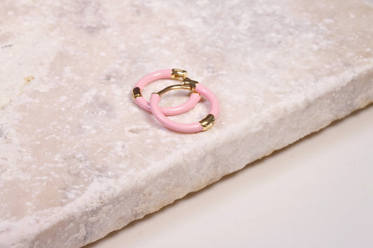 Pink Enamel Hoop Huggies