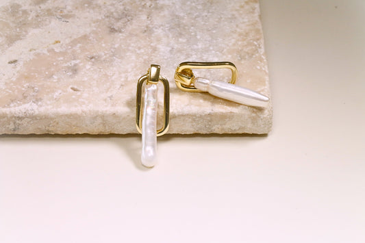 Baguette Pearl Earrings