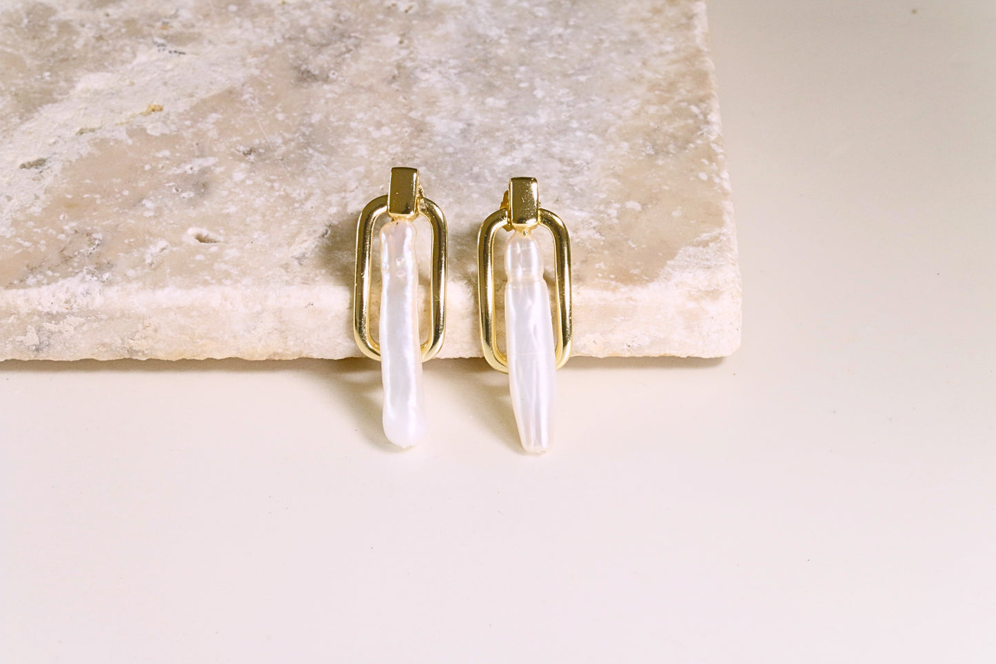 Baguette Pearl Earrings