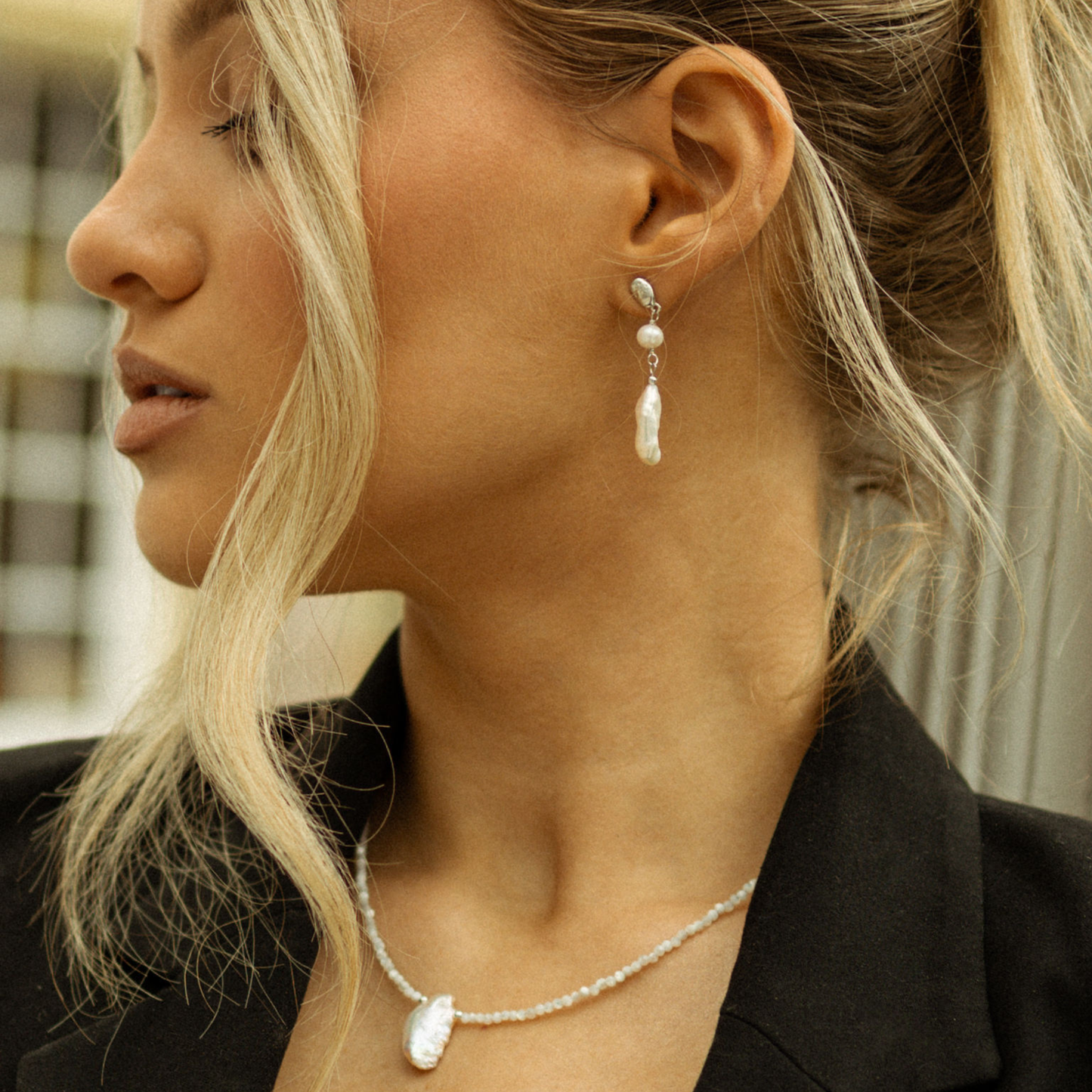 Silver Drop Fresh Water Pearl Earrings