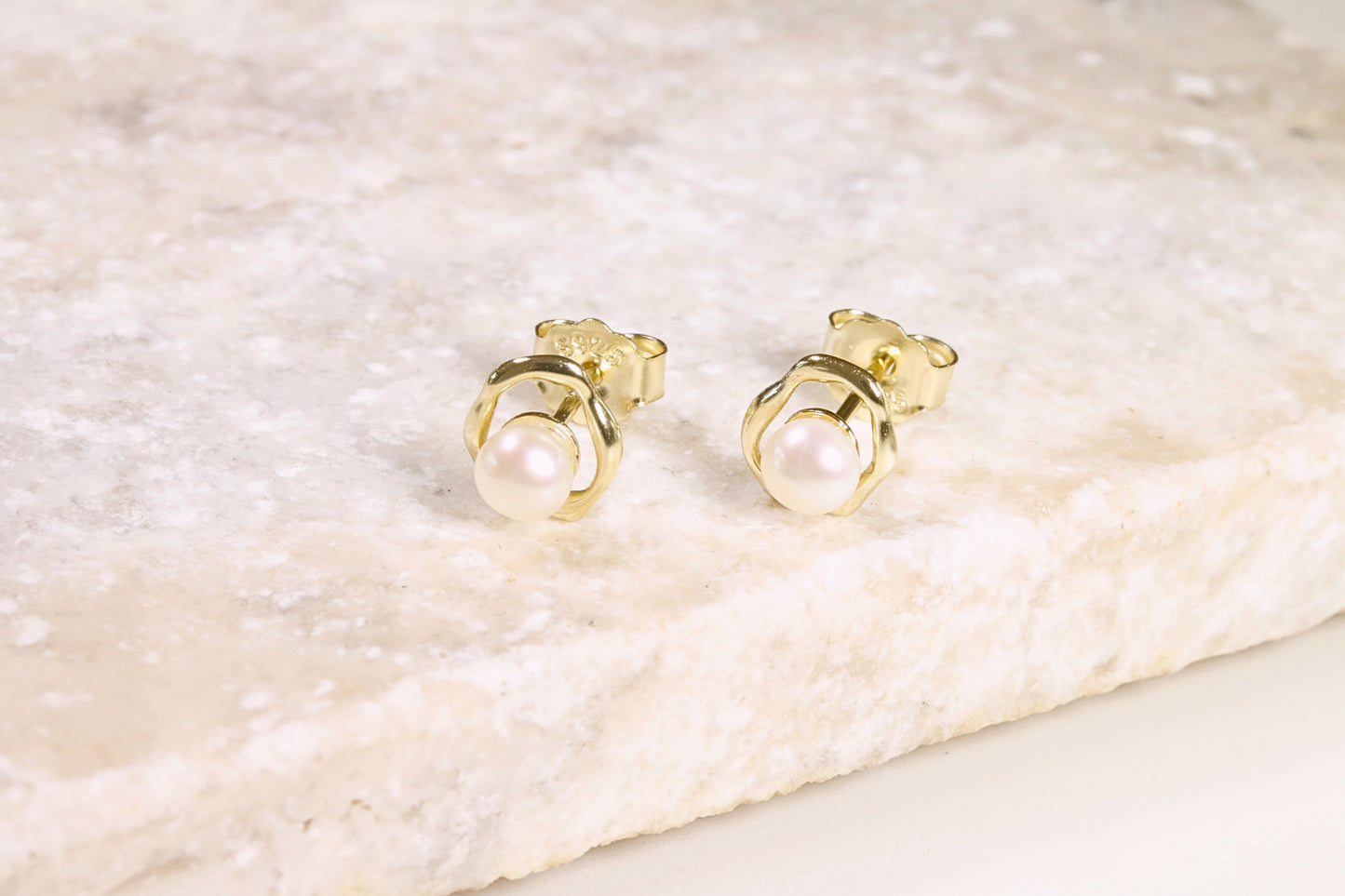 Geometric Single Pearl Stud Earrings