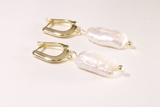 Gold Huggie & Pearl Droplet Earrings