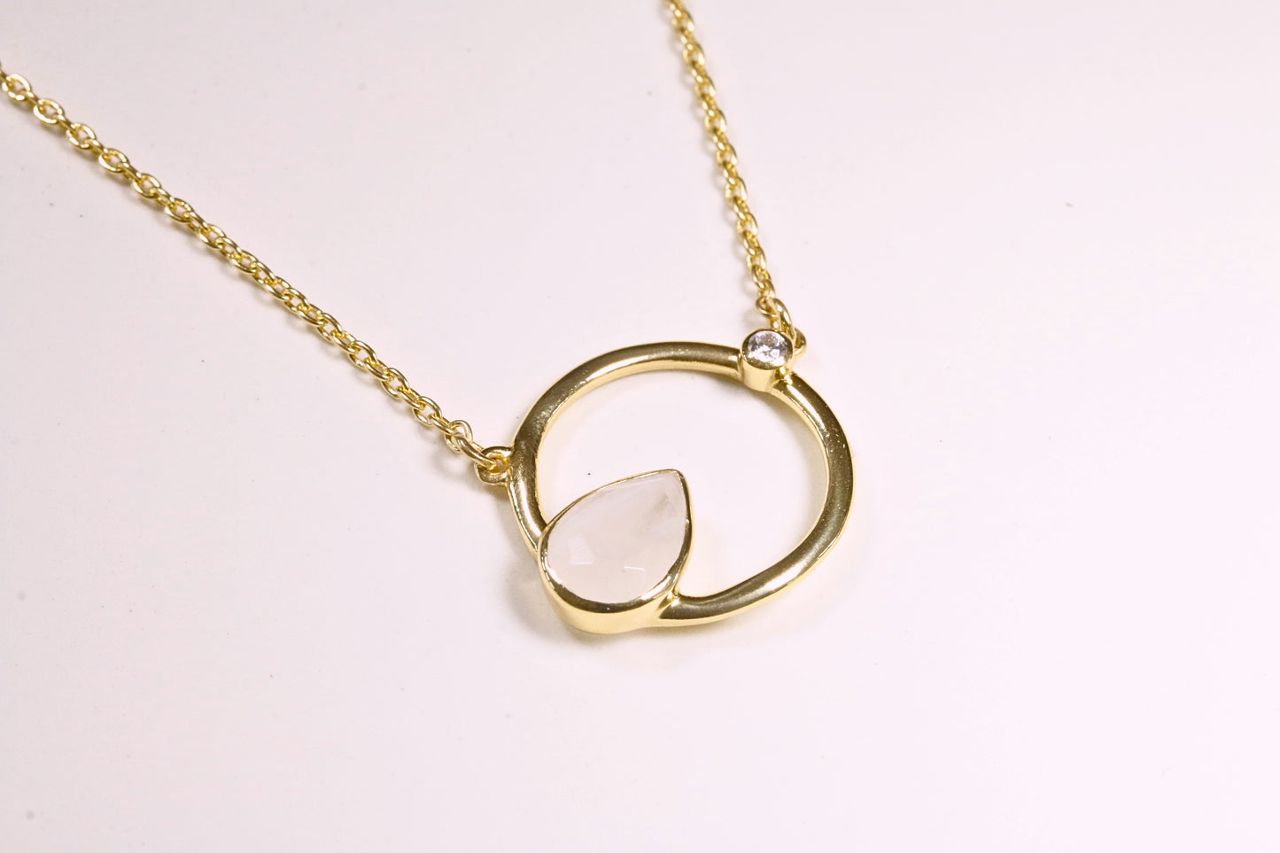 Moonstone Pear & CZ Necklace