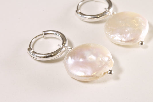SIlver Hoop & Pearl Earrings