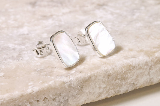 Silver Rectangle Shell Studs