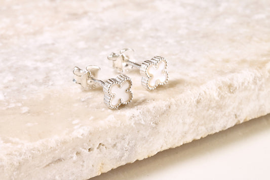 Silver Clover Studs