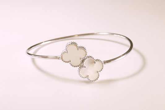 Silver Clover Shell Bangle