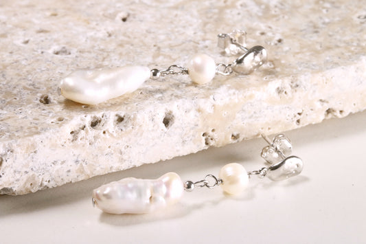 Silver Drop Fresh Water Pearl Earrings