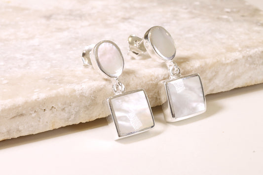 Oval & Square Shell Drop Earrings