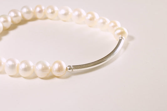 Silver Bar & Pearl Bracelet