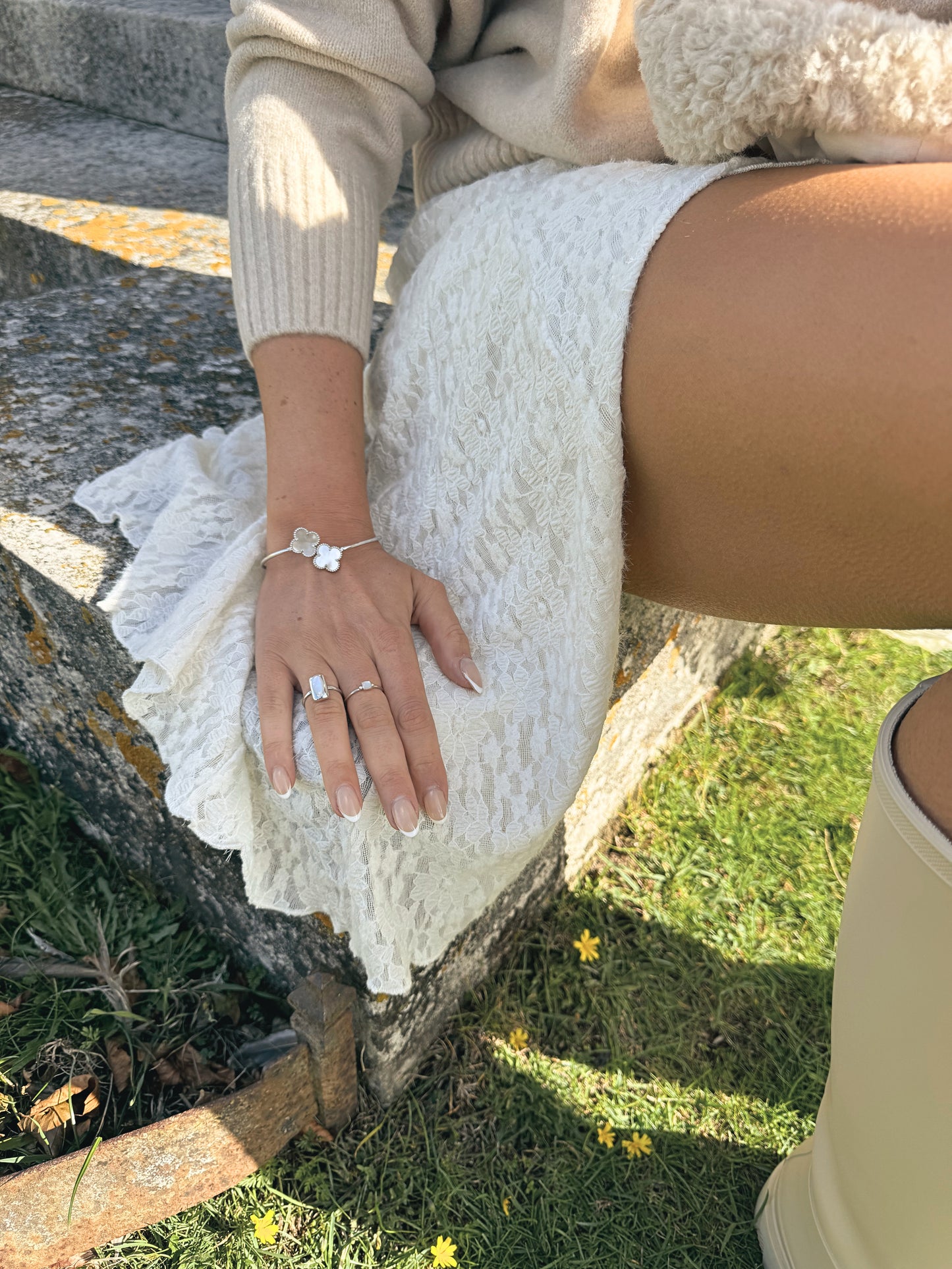 Silver Square Shell Ring